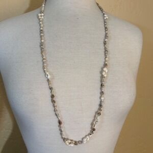 Vintage Natural‎ Tiny Sea Shell Long Strand Boho Coastal Necklace Cream 34in